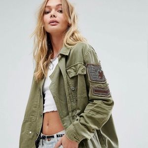Free People Embellished Military Shirt Jacket